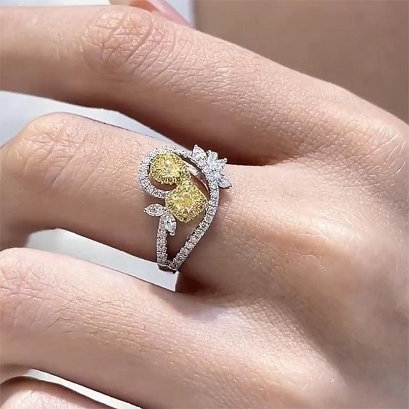 Hollow Design S925 Silver High Carbon Simulated Yellow Diamond Ring-BlingRunway