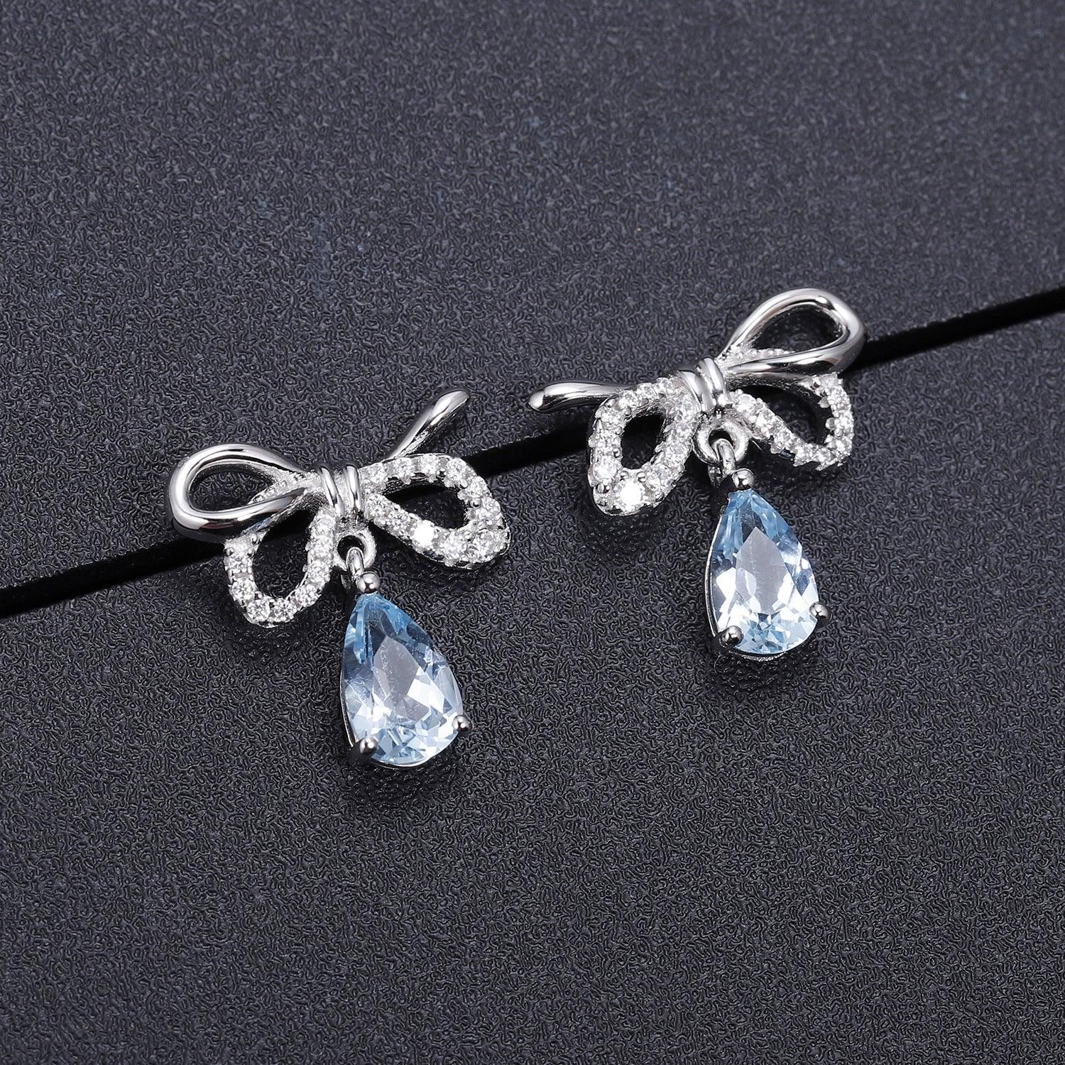 Bowknot Droplet Design S925 Sterling Silver Earrings