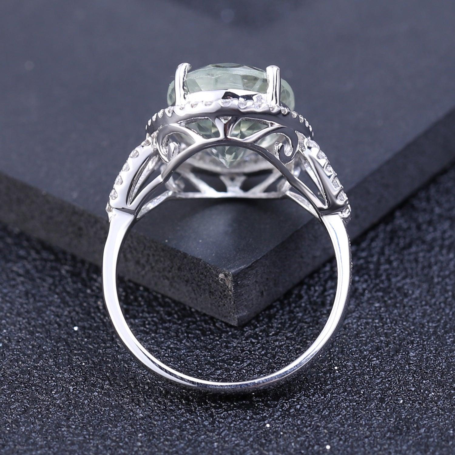 Micro-inlaid Classic Design S925 Sterling Silver Inlaid Natural Green Amethyst Ring-BlingRunway