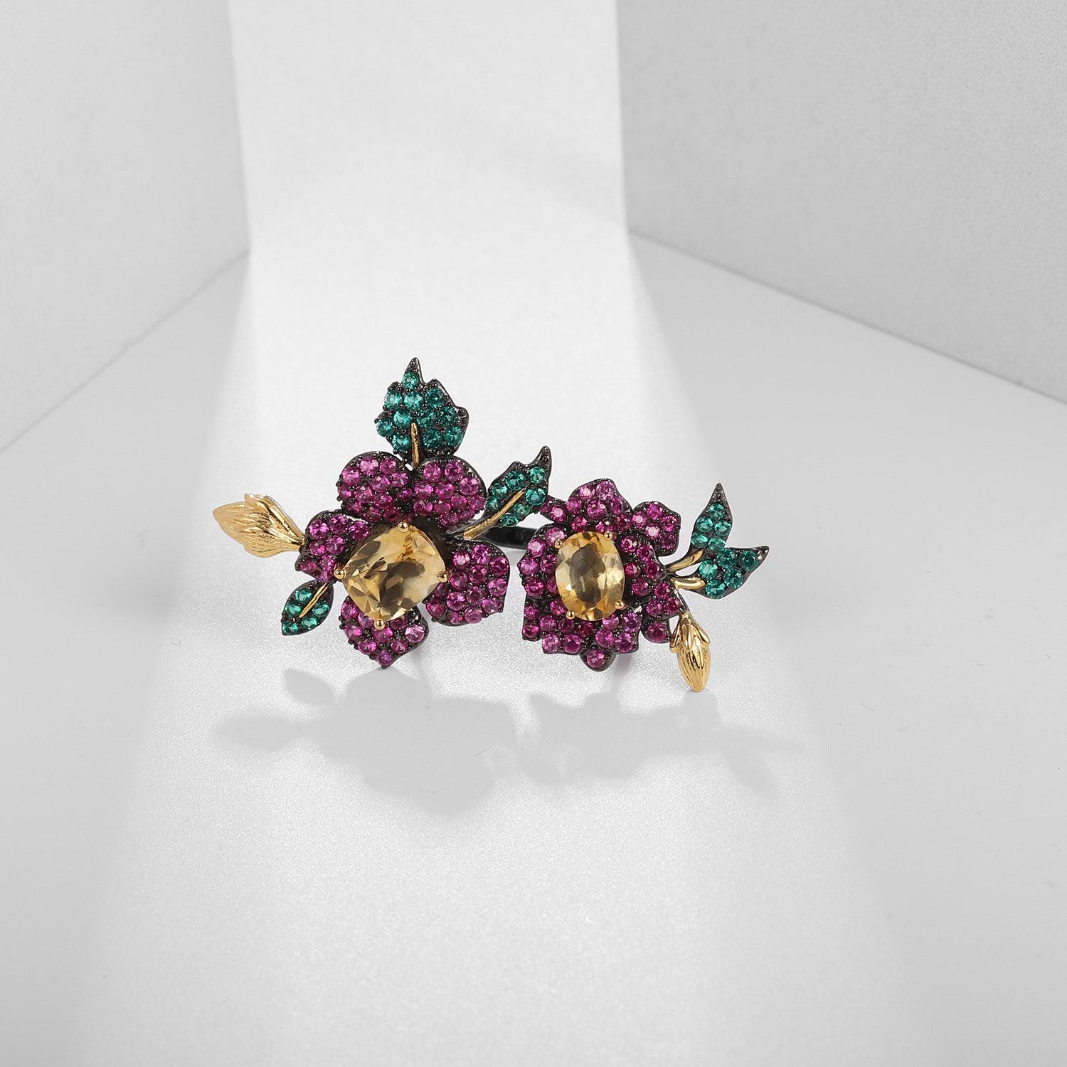 Secret Garden Natural Flower S925 Sterling Silver Natural Red Garnet Ring-BlingRunway