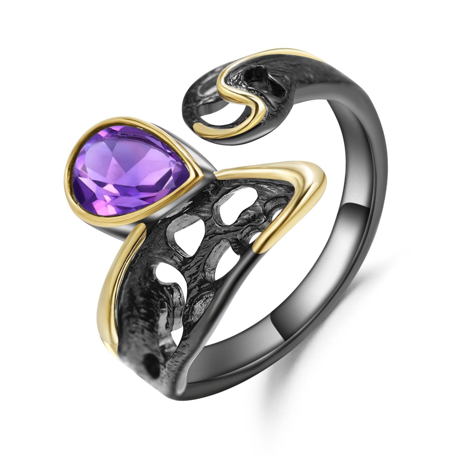 Vintage Garden Design S925 Sterling Silver Natural Amethyst Ring-BlingRunway