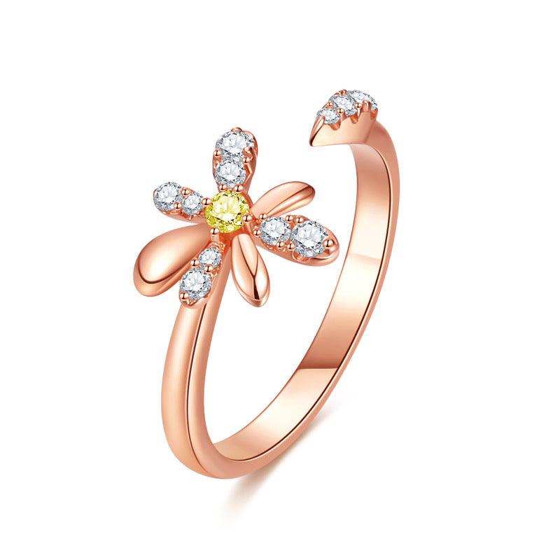 Small Daisy Design S925 Sterling Silver Couple Ring-BlingRunway