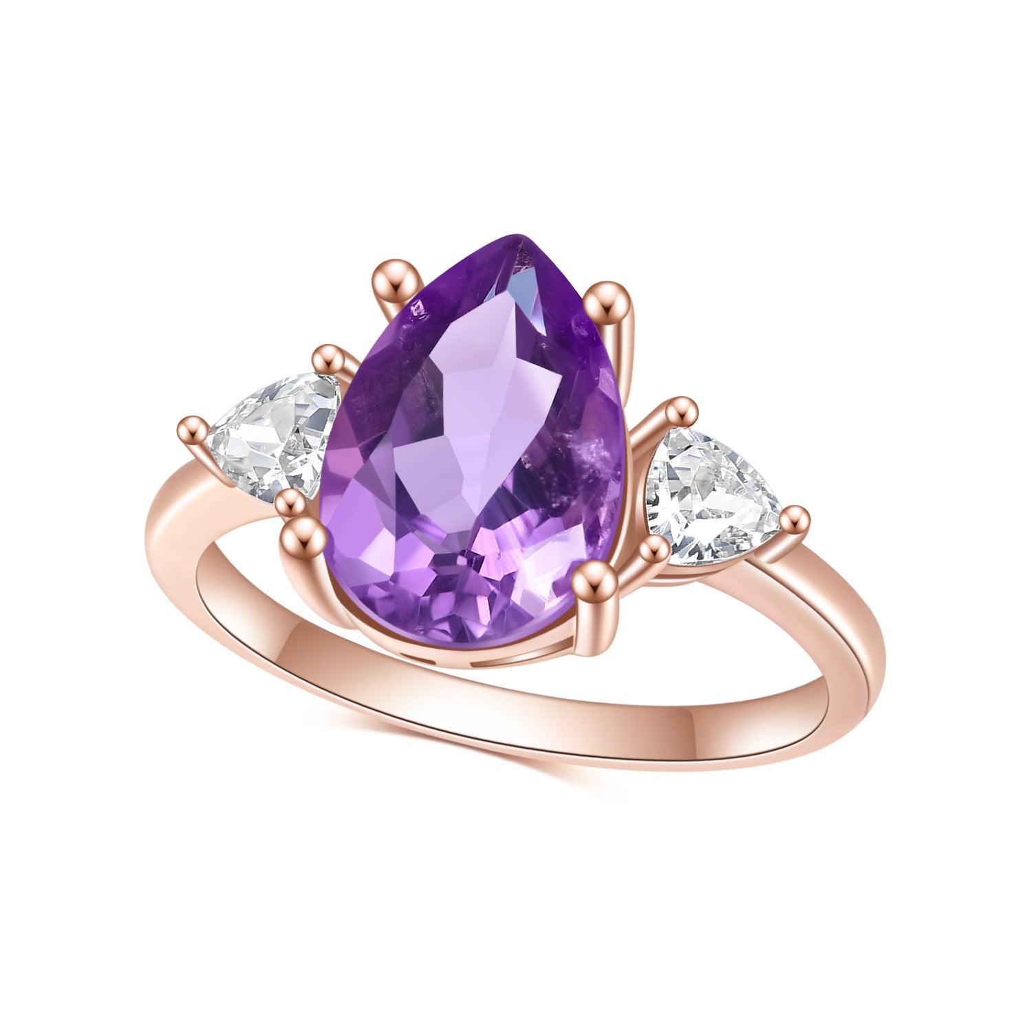 Italian Design Drop S925 Sterling Silver Natural Amethyst Ring-BlingRunway