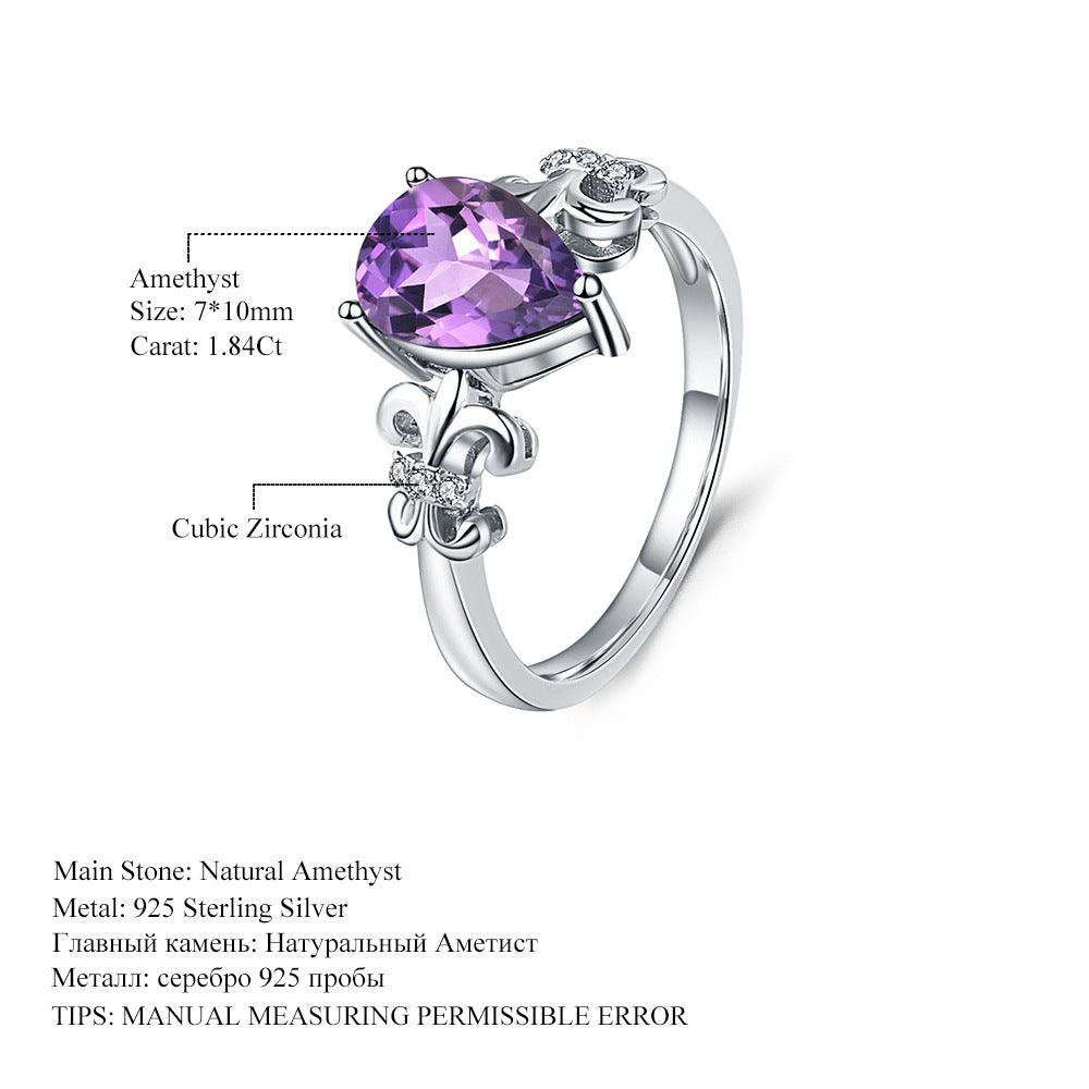 Classic Iris S925 Sterling Silver Inlaid Amethyst Ring-BlingRunway