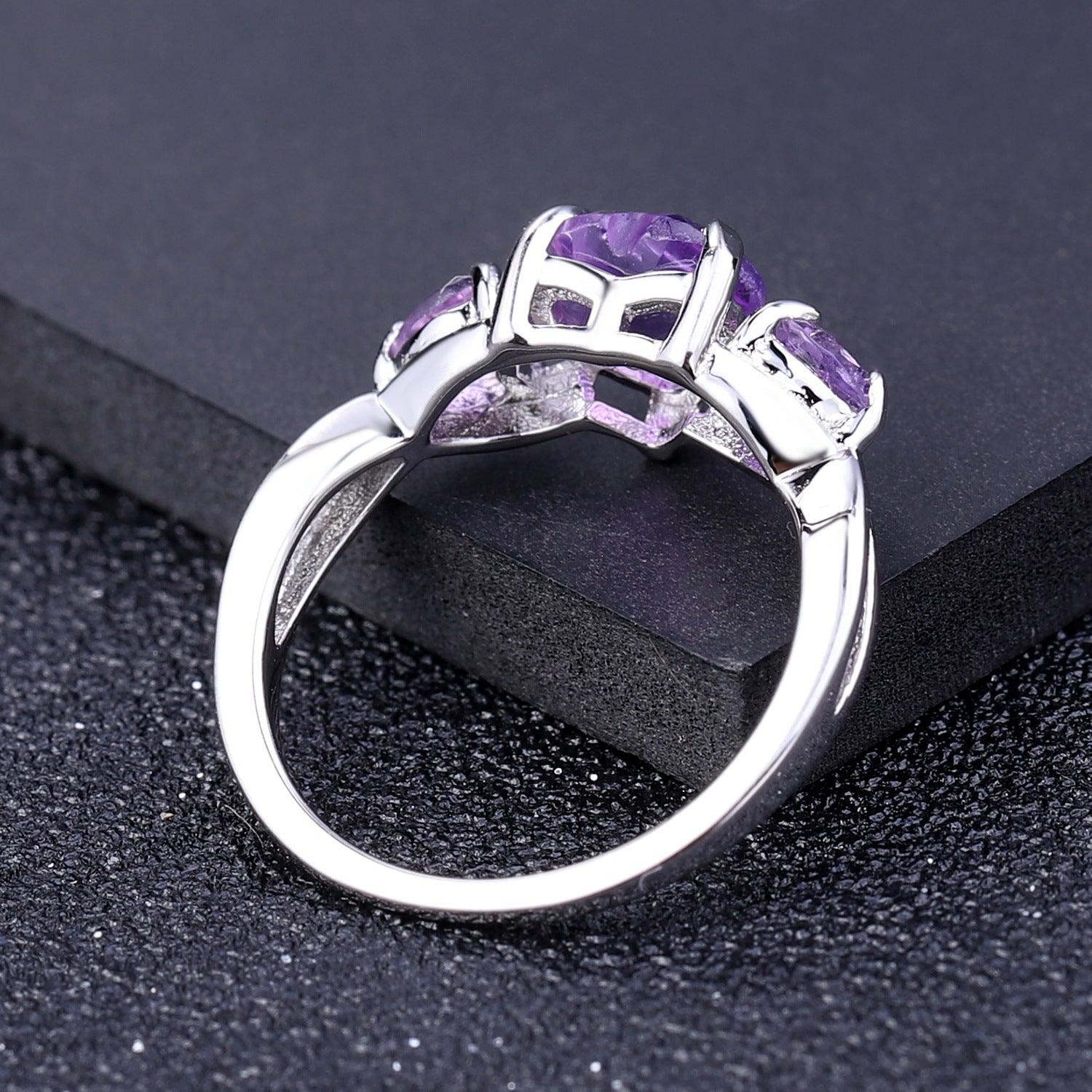 Natural Gemstone Heart Design S925 Sterling Silver Ring-BlingRunway