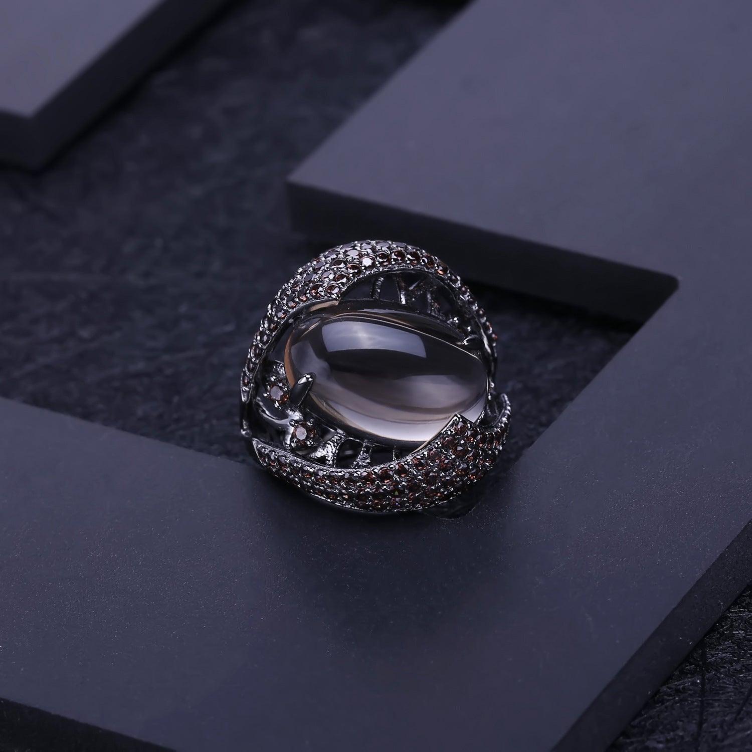 Luxury Inlaid Oval S925 Sterling Silver Ring-BlingRunway