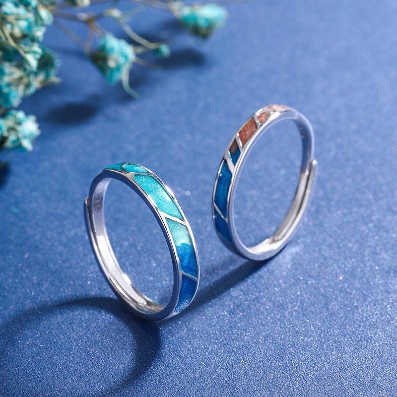 Affectionate Embrace Gradient Enamel Craft Handmade Series S925 Sterling Silver Couple Ring