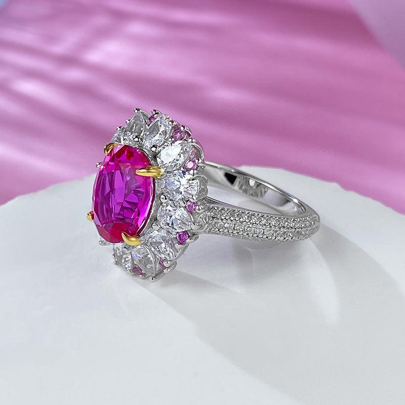 Classic Surround Setting S925 Silver High Carbon Imitation Pink Diamond Ring-BlingRunway