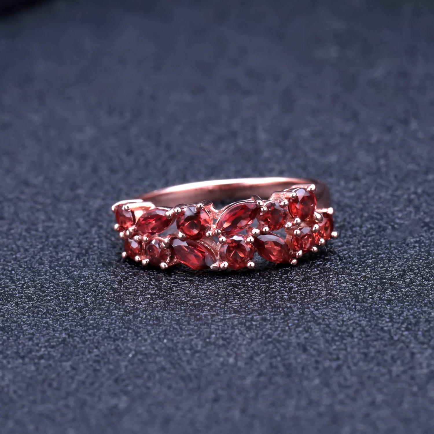 High grade olive branch design S925 sterling silver natural red garnet ring-BlingRunway