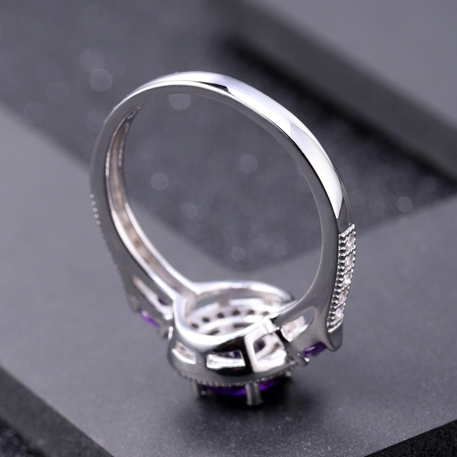 High-end Inlaid S925 Silver Natural Amethyst Ring-BlingRunway