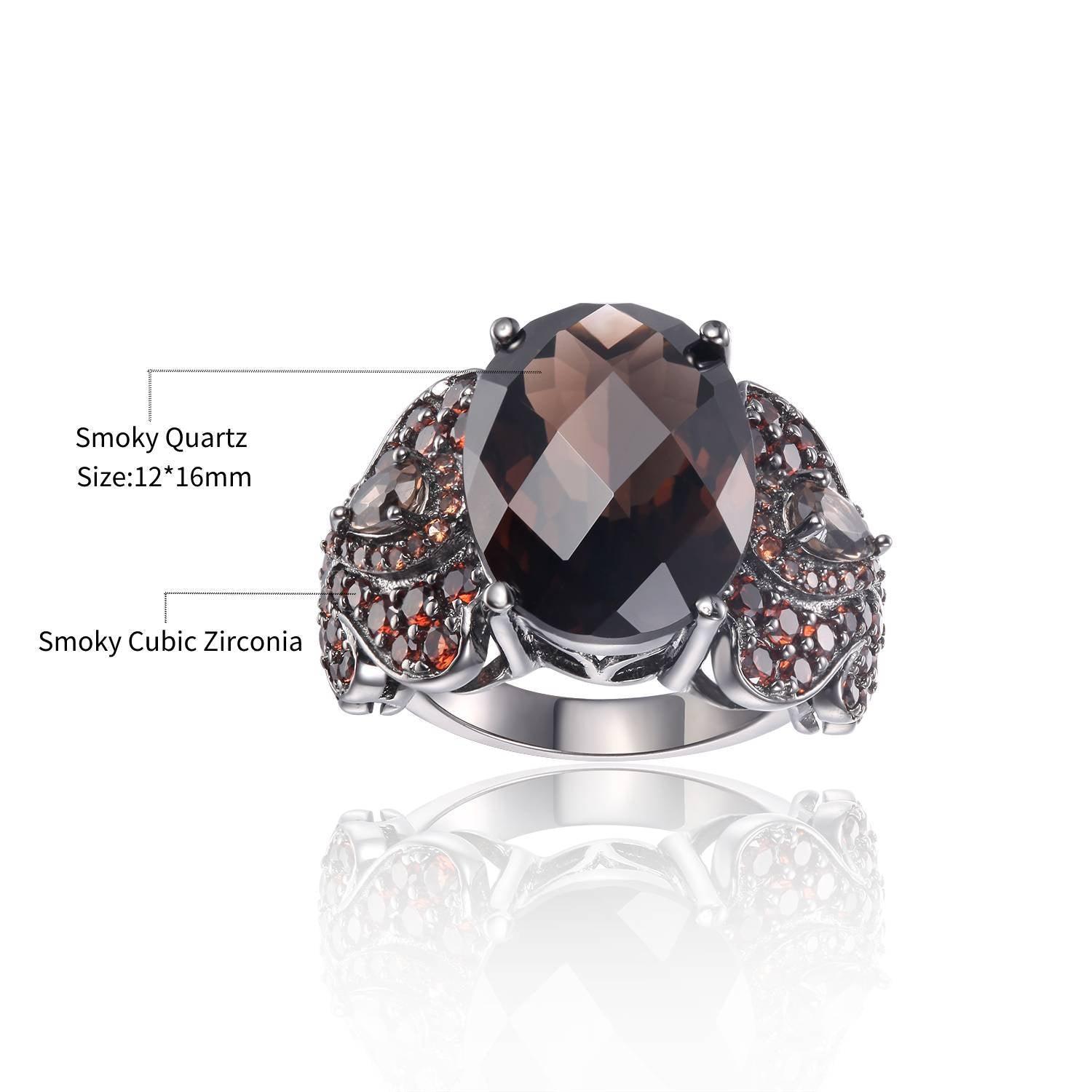 Vintage Natural Smoky Quartz S925 Sterling Silver Ring-BlingRunway