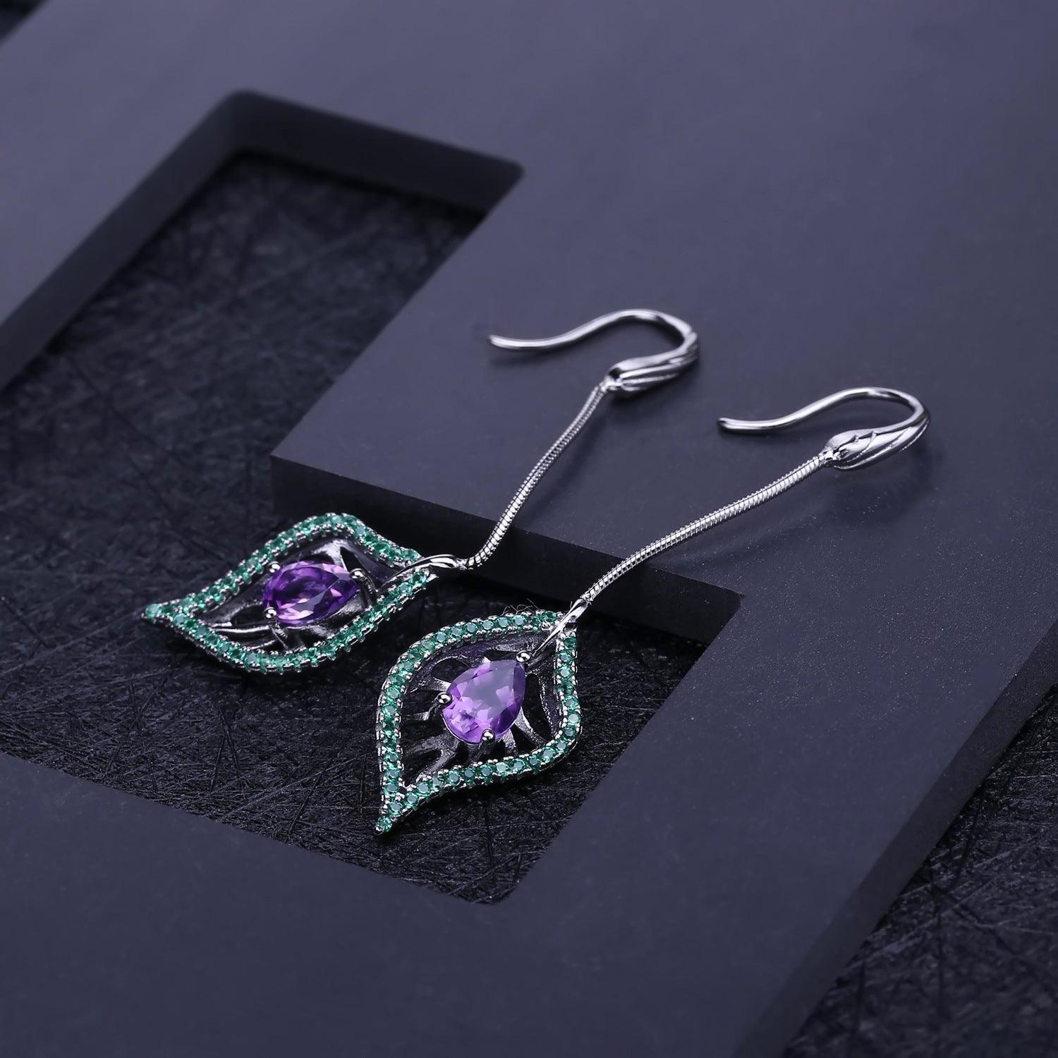 Italian Craft S925 Sterling Silver Natural Amethyst Earrings