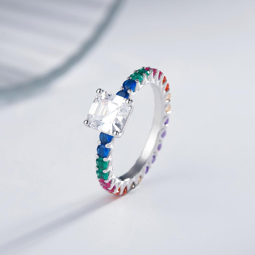 Classic pavé colored gemstone S925 sterling silver ring