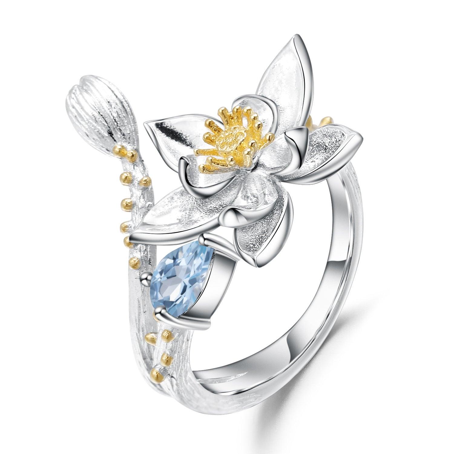 Secret Garden Flower Design S925 Silver Natural Gemstone Ring