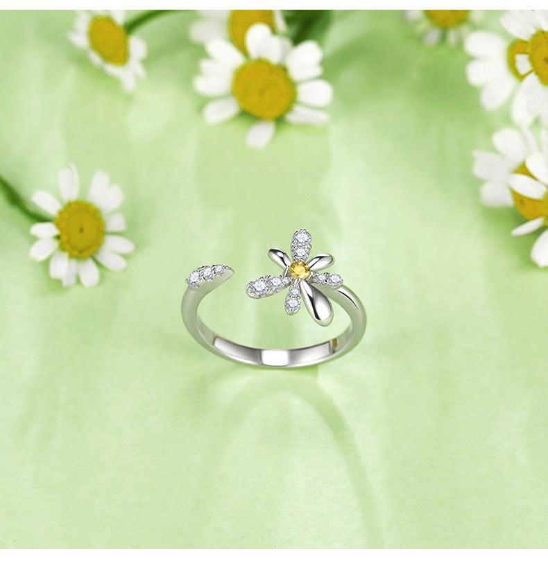 Small Daisy Design S925 Sterling Silver Couple Ring