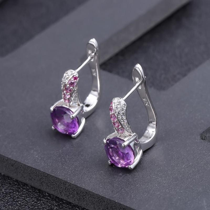 Allover Classic S925 Sterling Silver Natural Amethyst Earrings