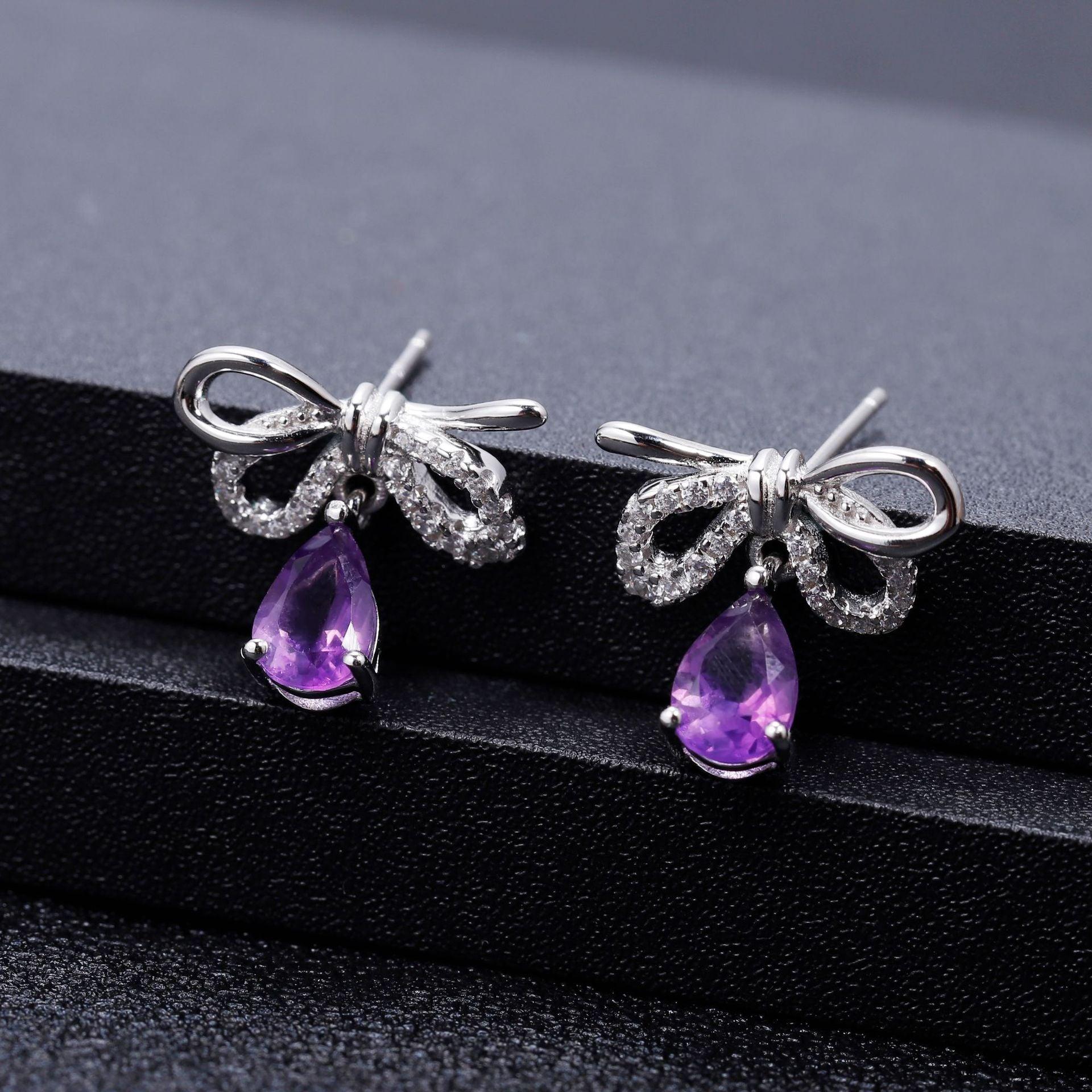 Bowknot Droplet Design S925 Sterling Silver Earrings-BlingRunway