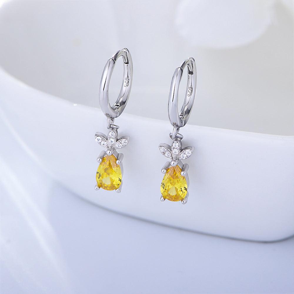 Lovely Pineapple Handmade Series S925 Sterling Silver Zircon Earrings