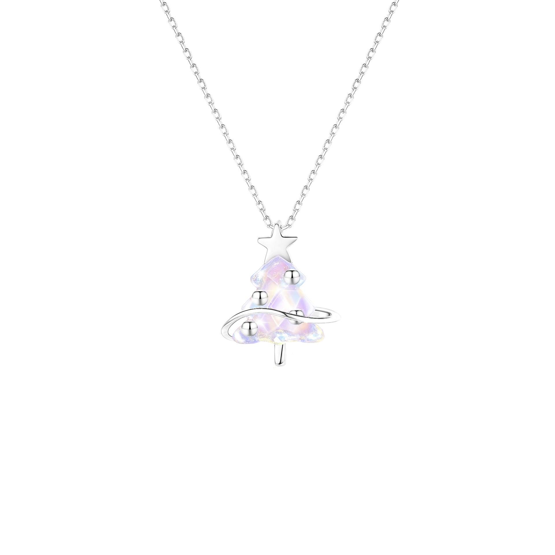 S925 Sterling Silver Aurora Fantasy Crystal Christmas Tree Necklace-BlingRunway