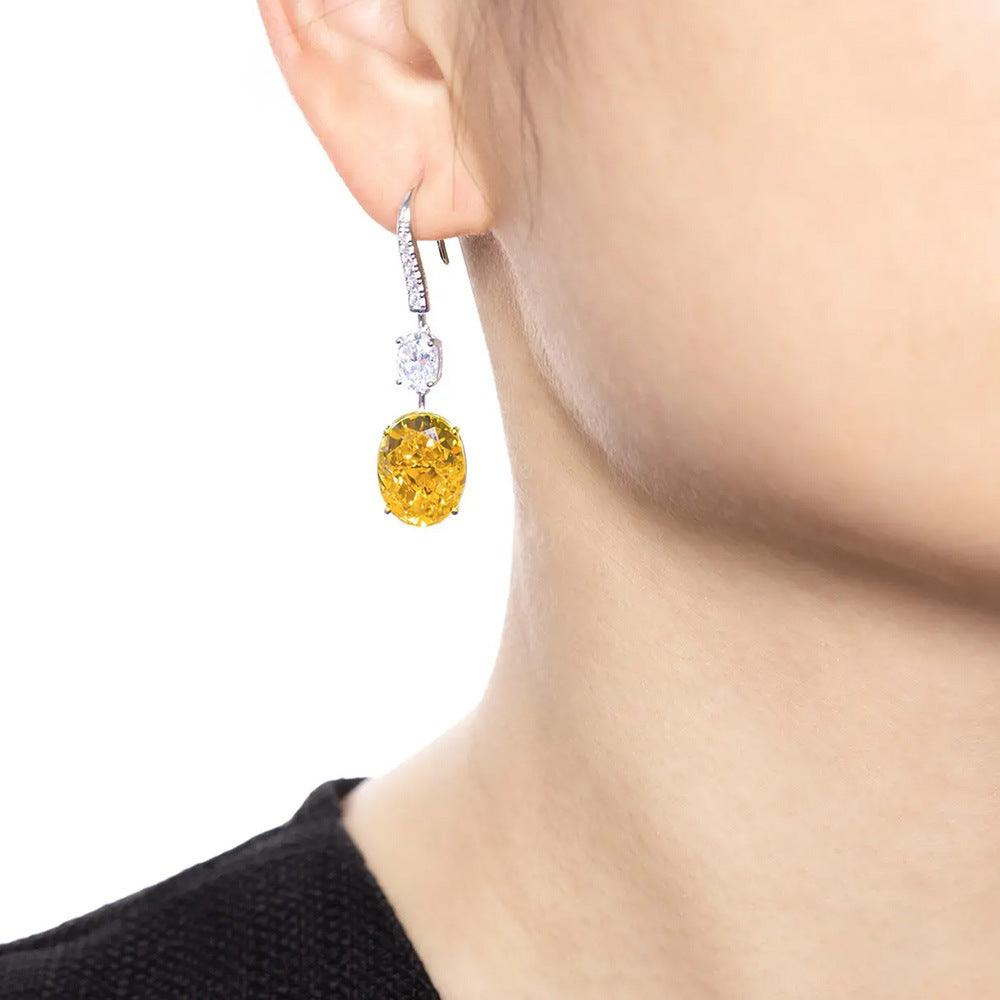 Luxury inlaid synthetic yellow diamond S925 sterling silver earrings-BlingRunway