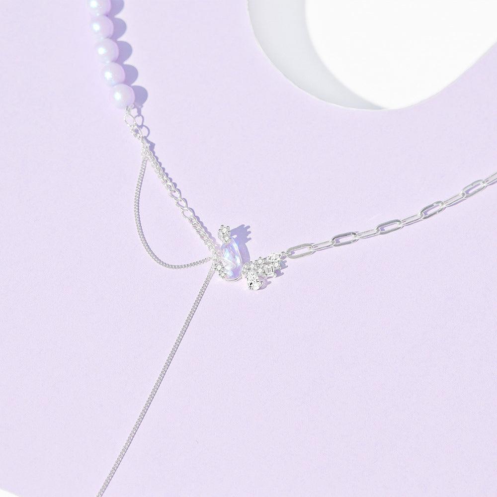 S925 Sterling Silver Pearl Stitching Aurora Butterfly Necklace Spice Girls Advanced Sense Clambone Chain-BlingRunway