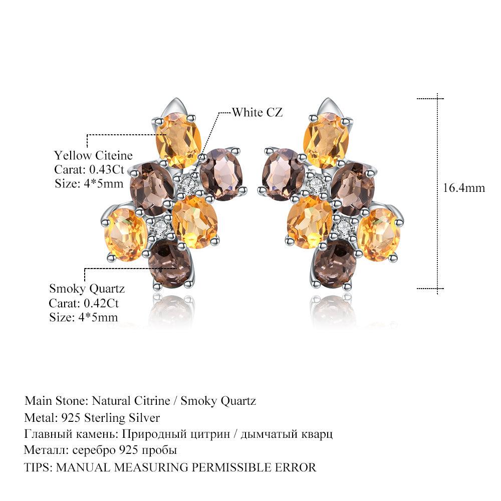 Light luxury design natural colored gemstone S925 sterling silver earrings