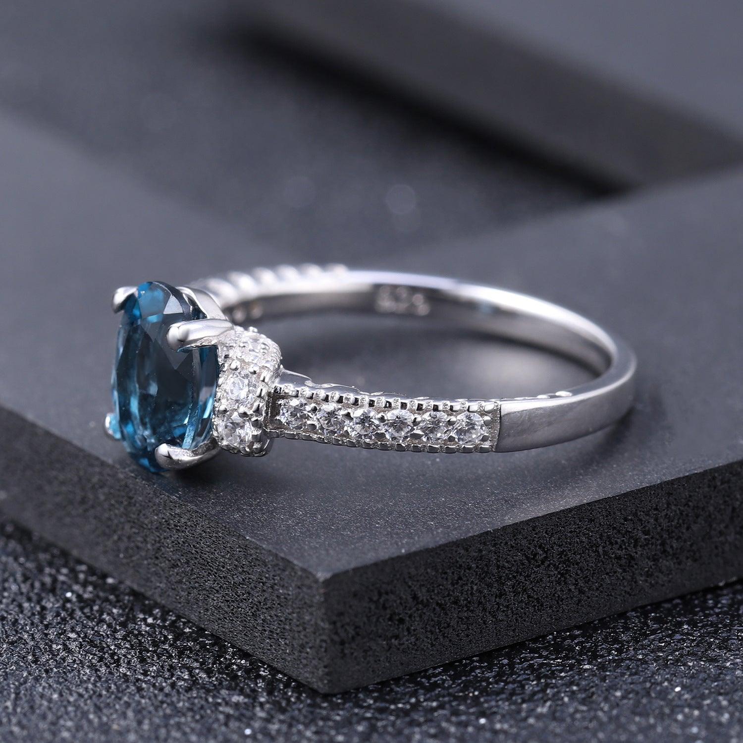 Classic Design 925 Silver Inlaid Blue Topaz Ring-BlingRunway