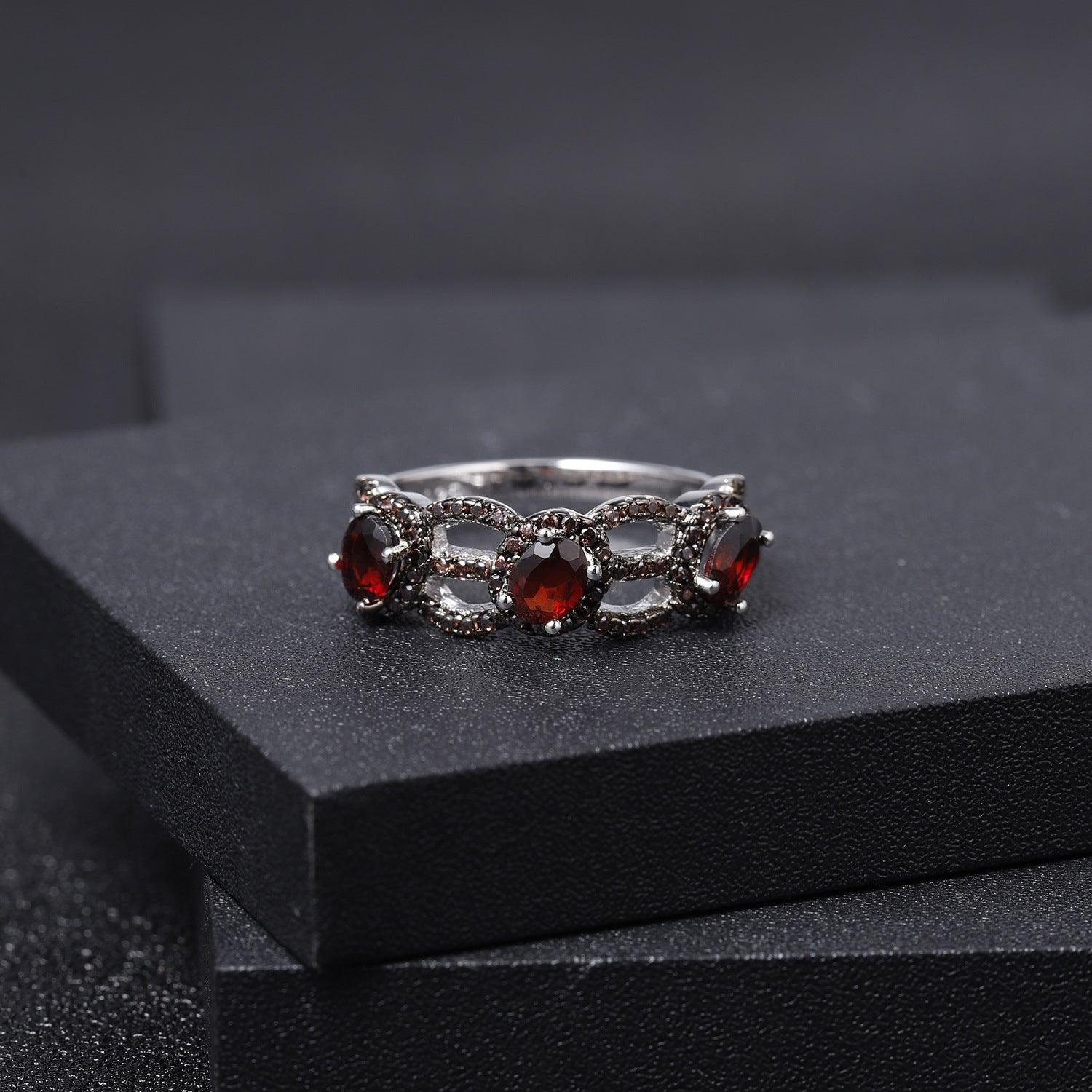 Natural Gemstone Luxury Full Set S925 Sterling Silver Ring-BlingRunway