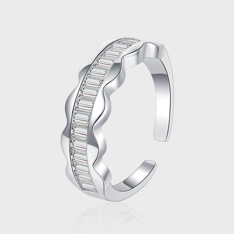 Wavy Arrangement Inlaid Zircon Handmade Series S925 Sterling Silver Ring