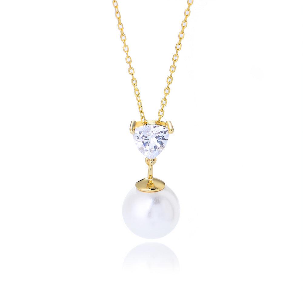 Heart Shape Zircon Pearl S925 Sterling Silver Necklace-BlingRunway