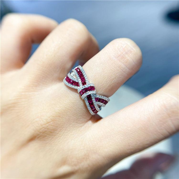 Luxury Inlaid Bow Design S925 Sterling Silver Ring-BlingRunway