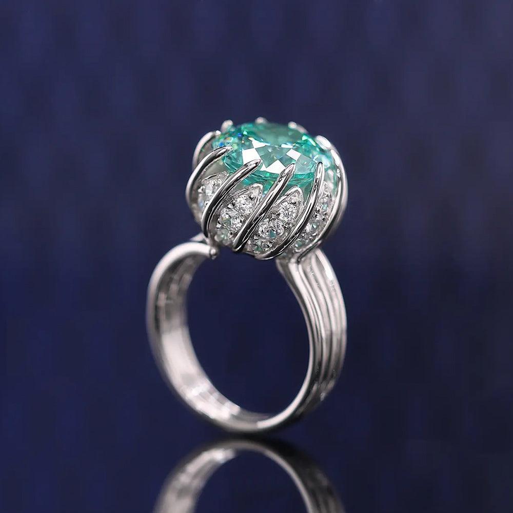 Luxury inlaid synthetic round gemstone S925 sterling silver ring-BlingRunway