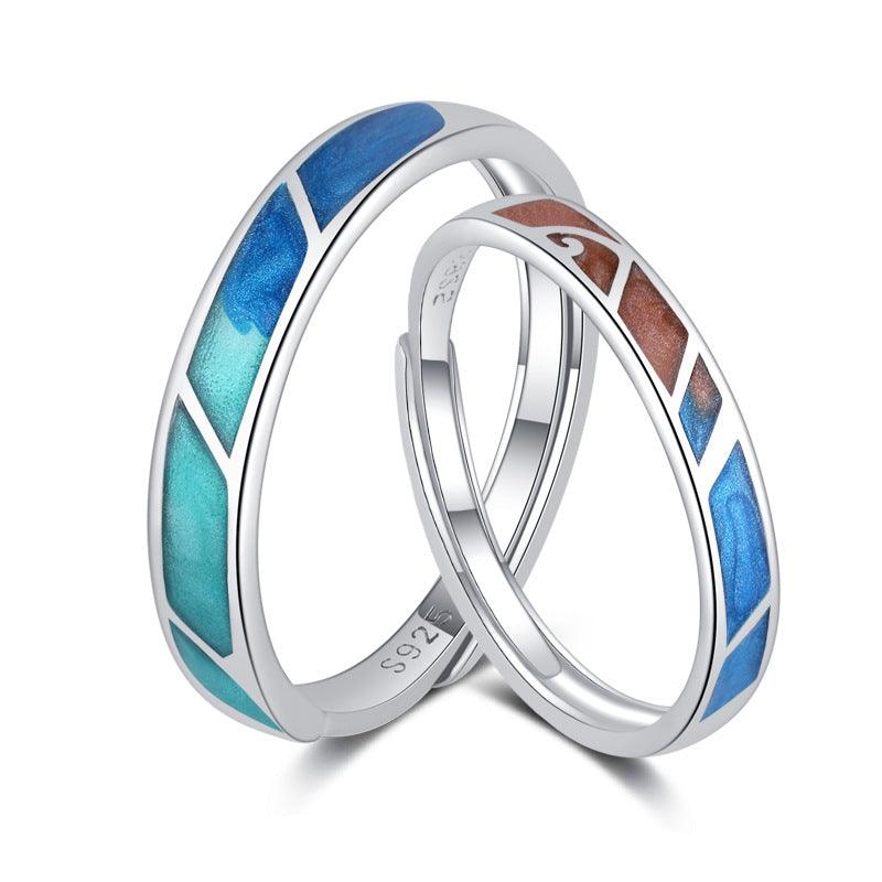 Affectionate Embrace Gradient Enamel Craft Handmade Series S925 Sterling Silver Couple Ring-BlingRunway