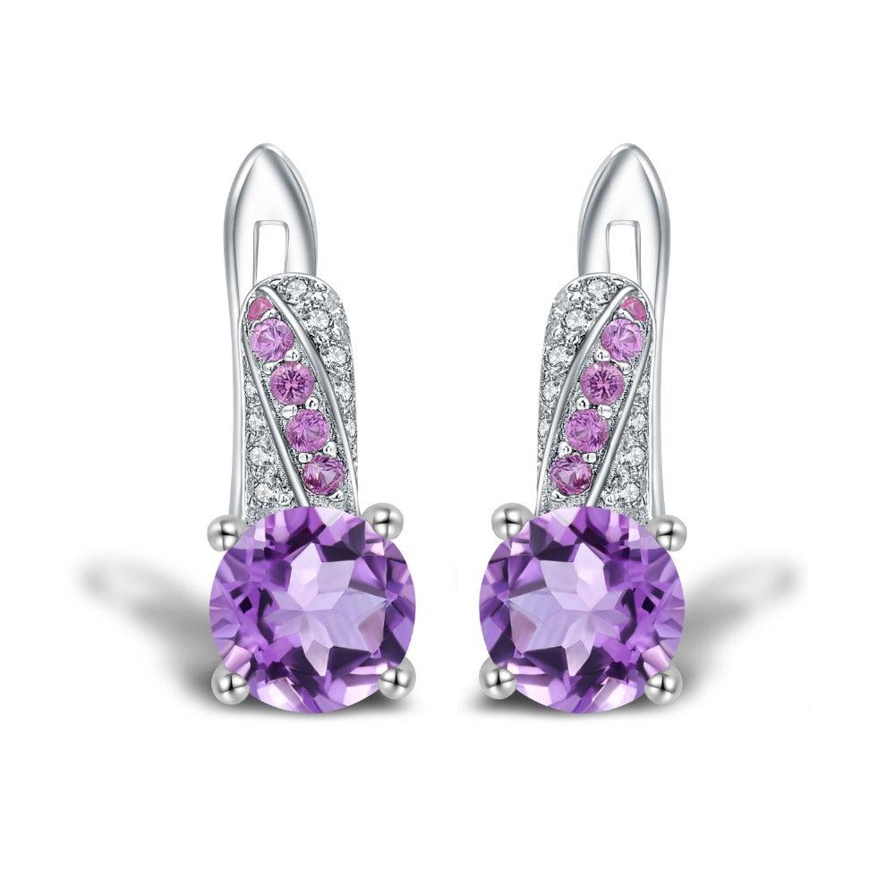 Allover Classic S925 Sterling Silver Natural Amethyst Earrings-BlingRunway