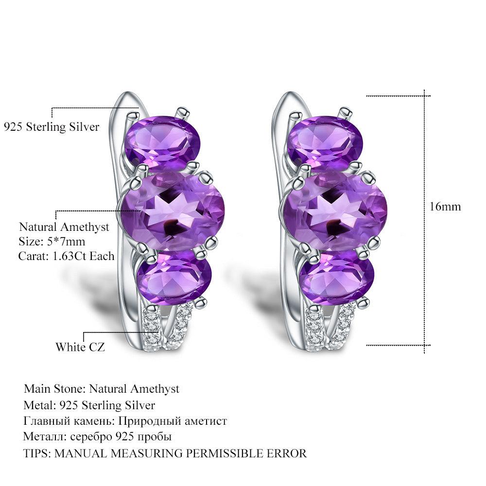 Classic Series Triple Gemstone S925 Silver Inlaid Natural Amethyst Earrings