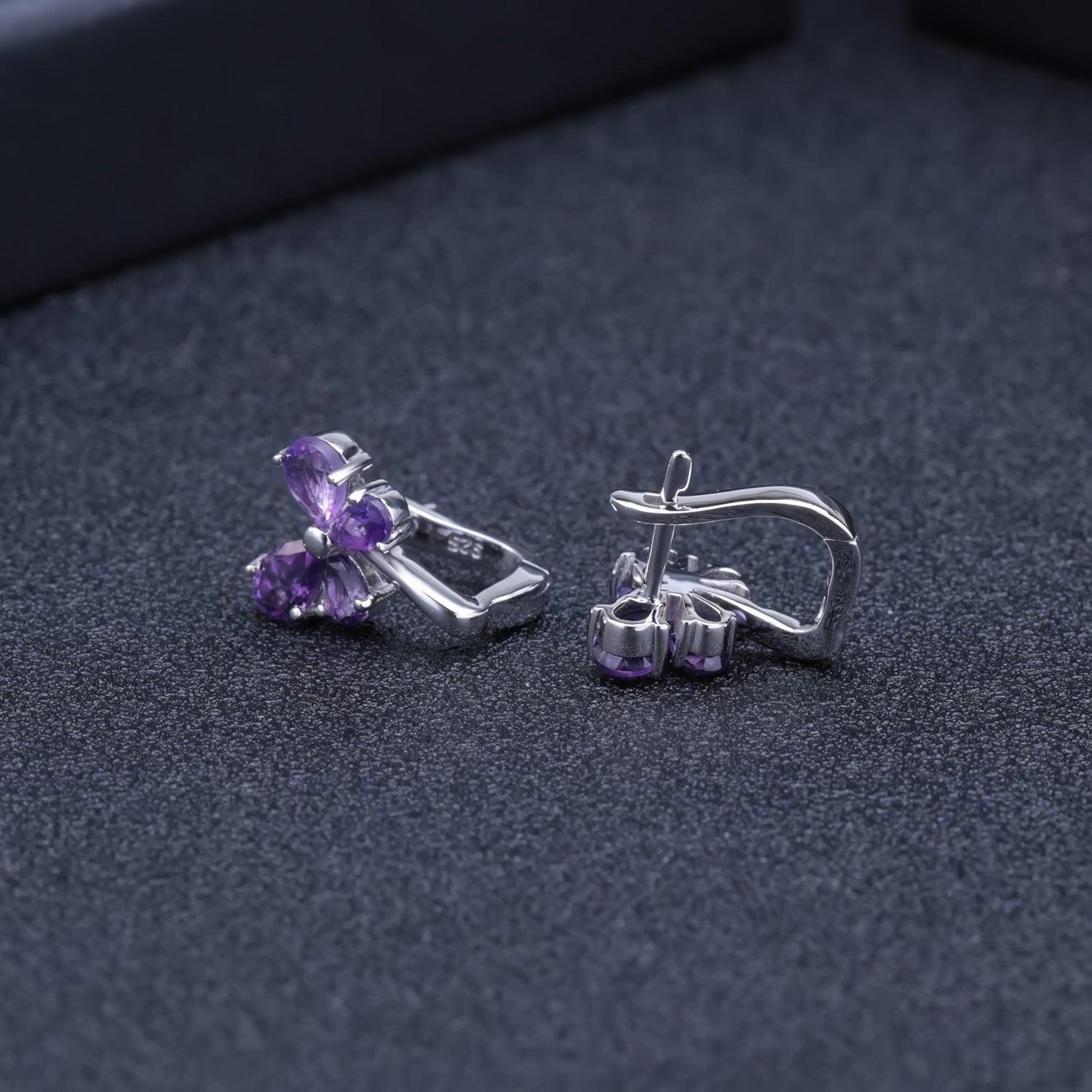 Butterfly Flower Design S925 Silver Inlaid Natural Amethyst Earrings