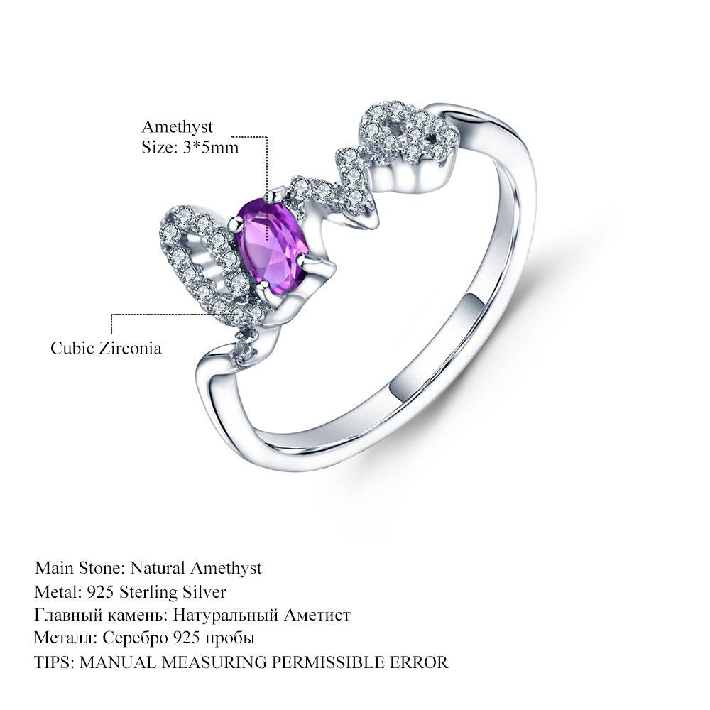 Classic LOVE Letters 925 Sterling Silver Natural Amethyst Ring-BlingRunway