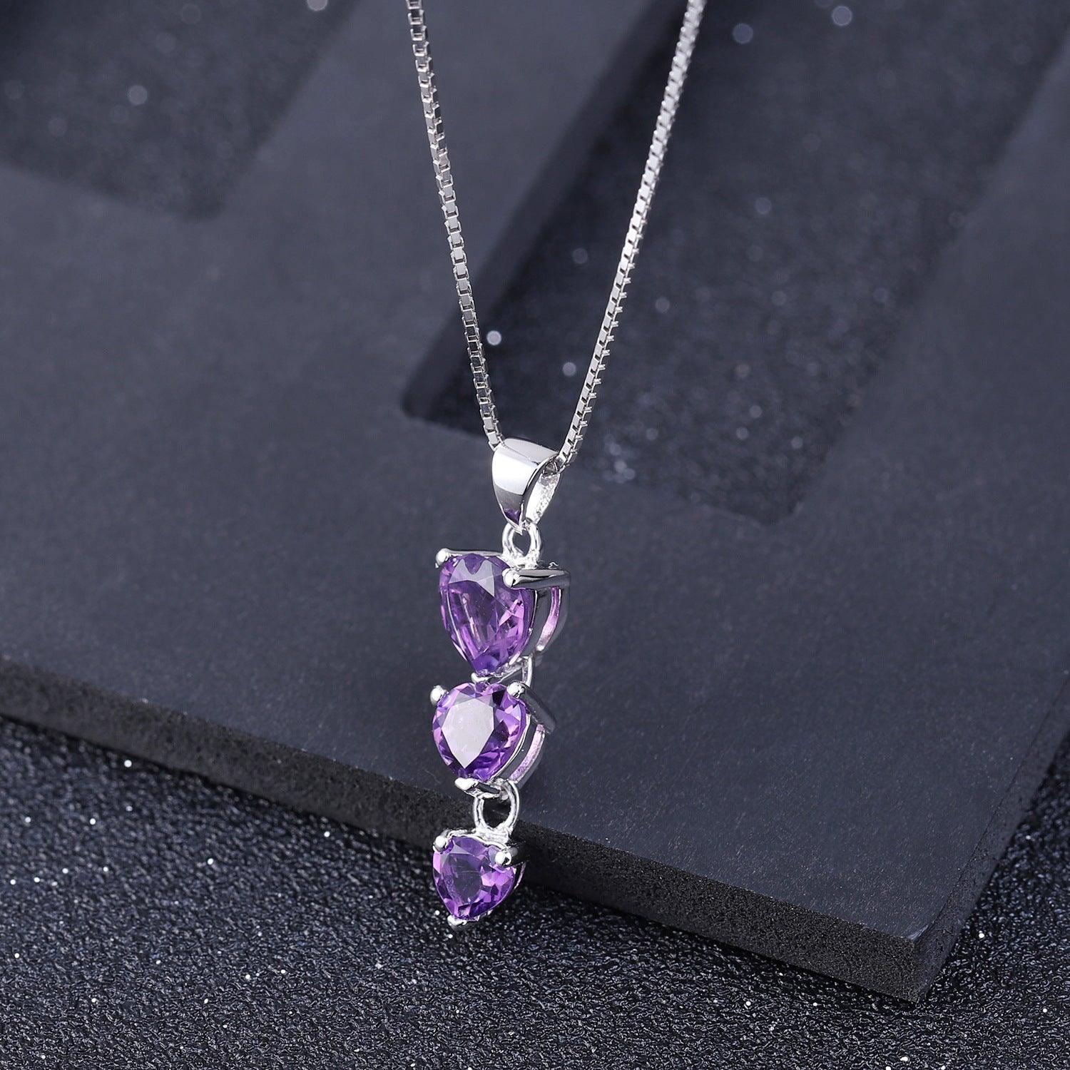 Heart Shape Meteor S925 Sterling Silver Natural Amethyst Necklace-BlingRunway