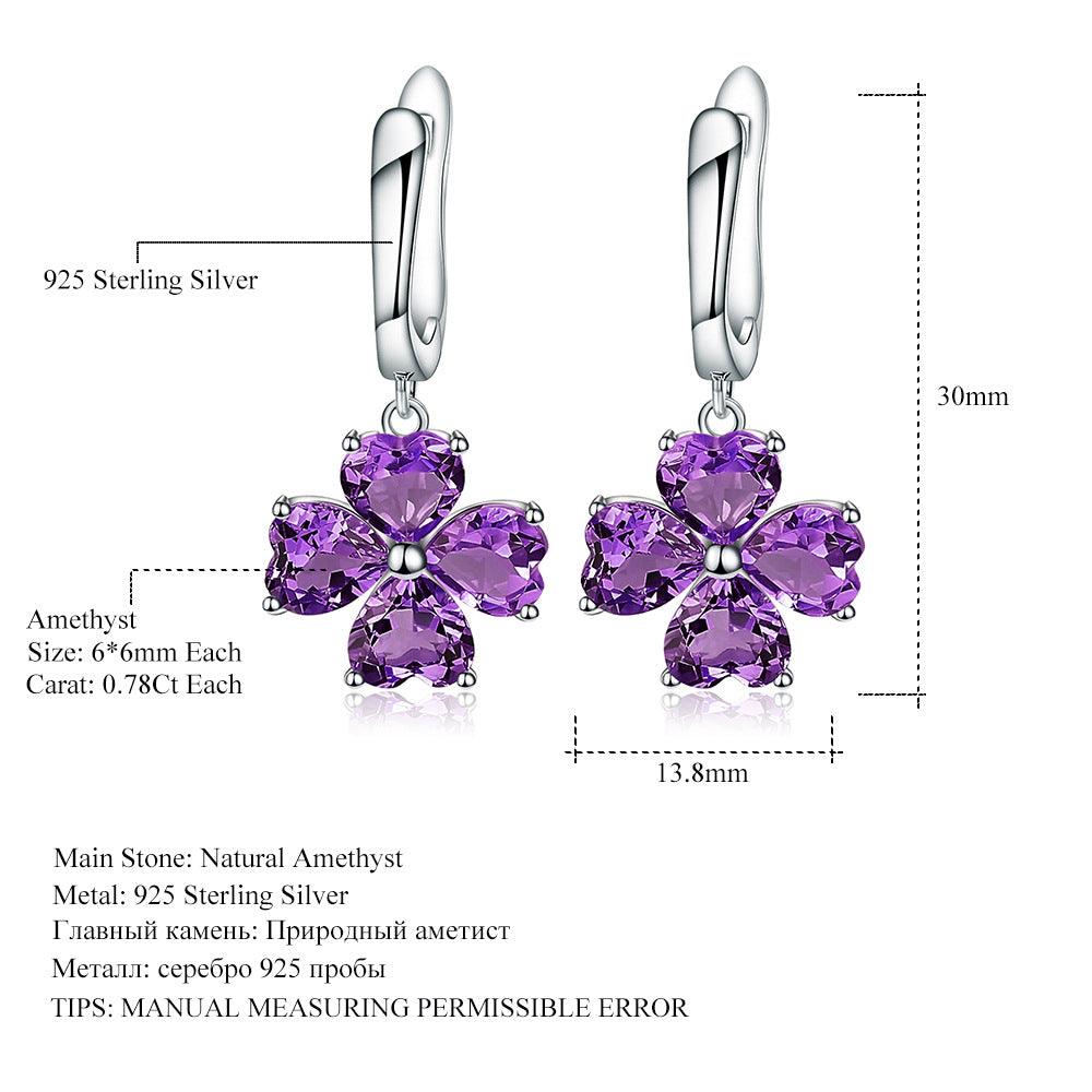 Amethyst four leaf clover design S925 sterling silver earrings-BlingRunway