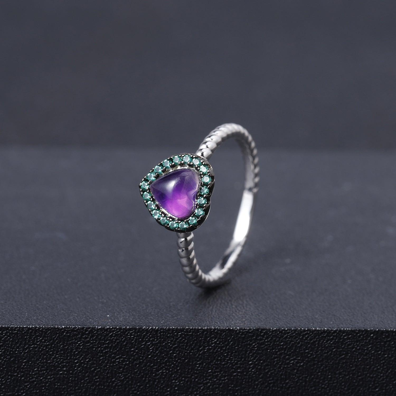 Forest Love Ring S925 Sterling Silver Natural Amethyst Ring-BlingRunway