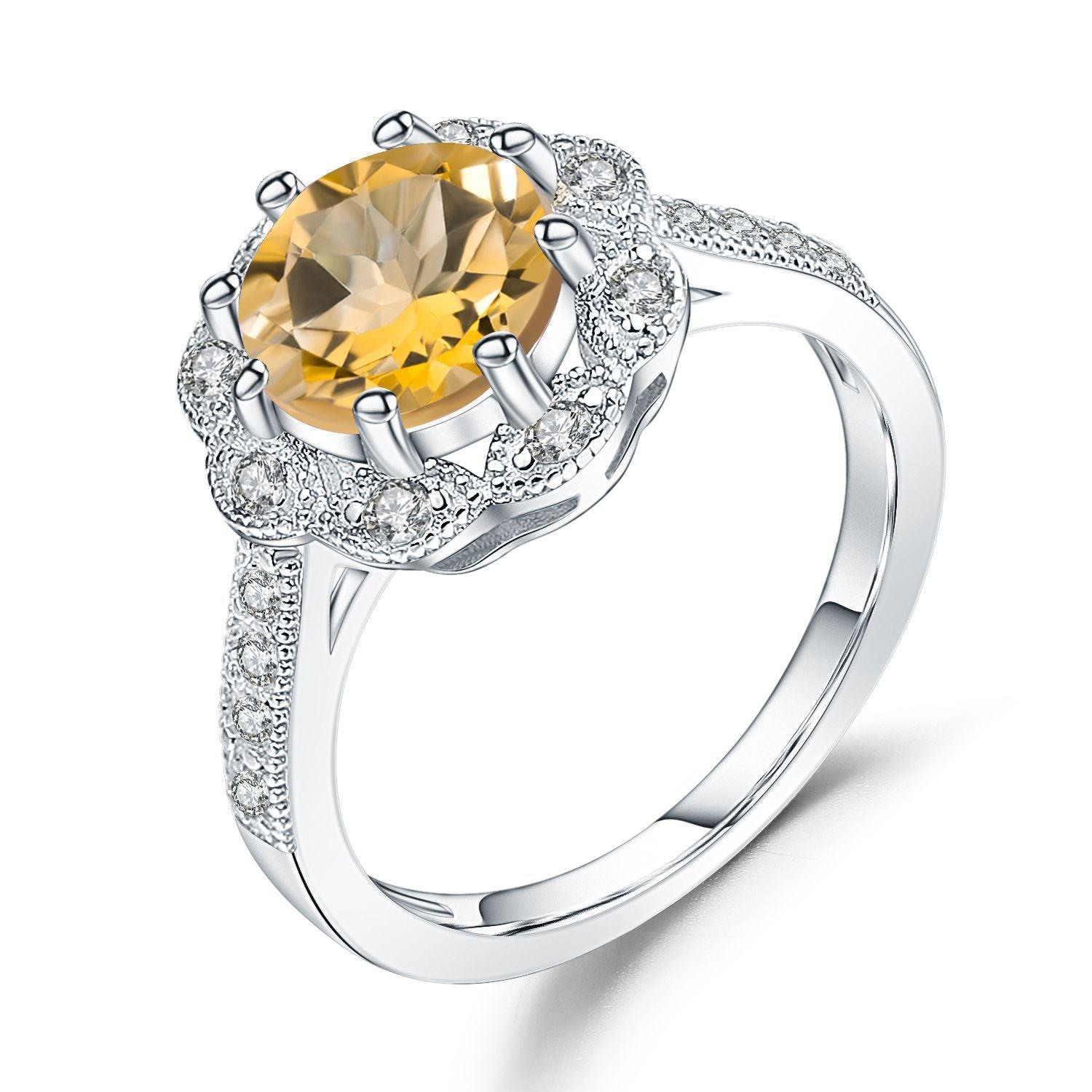 Natural floral design s925 sterling silver inlaid natural citrine ring-BlingRunway