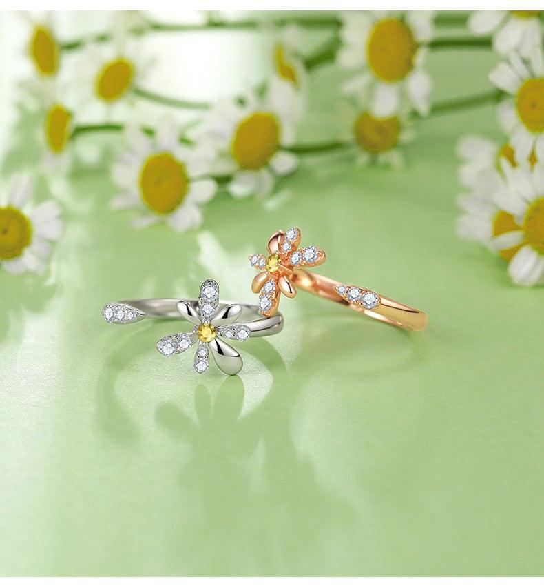 Small Daisy Design S925 Sterling Silver Couple Ring