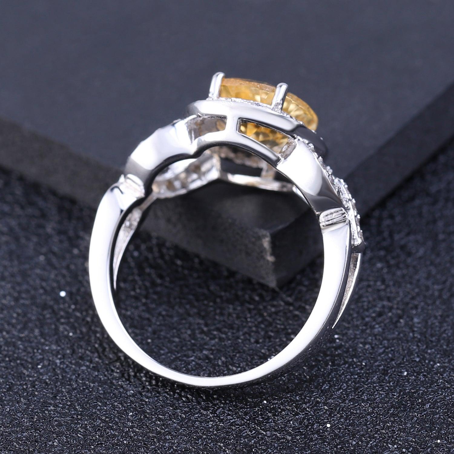 Vintage Design Luxury Natural Citrine S925 Sterling Silver Ring-BlingRunway