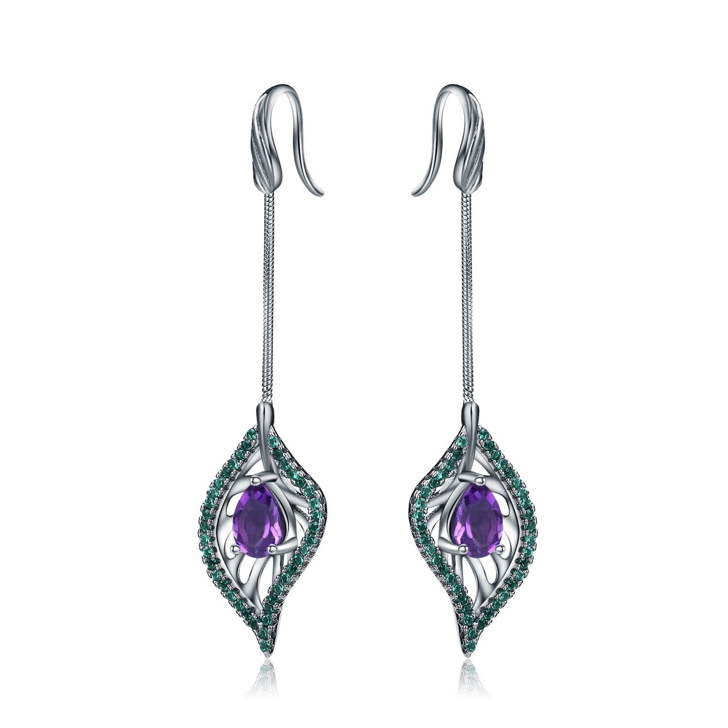 Italian Craft S925 Sterling Silver Natural Amethyst Earrings-BlingRunway