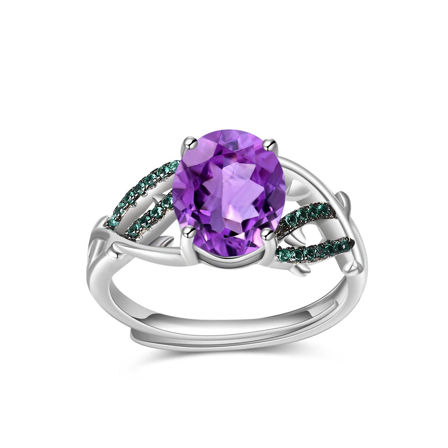 Natural amethyst Cross Band S925 Sterling Silver Ring-BlingRunway