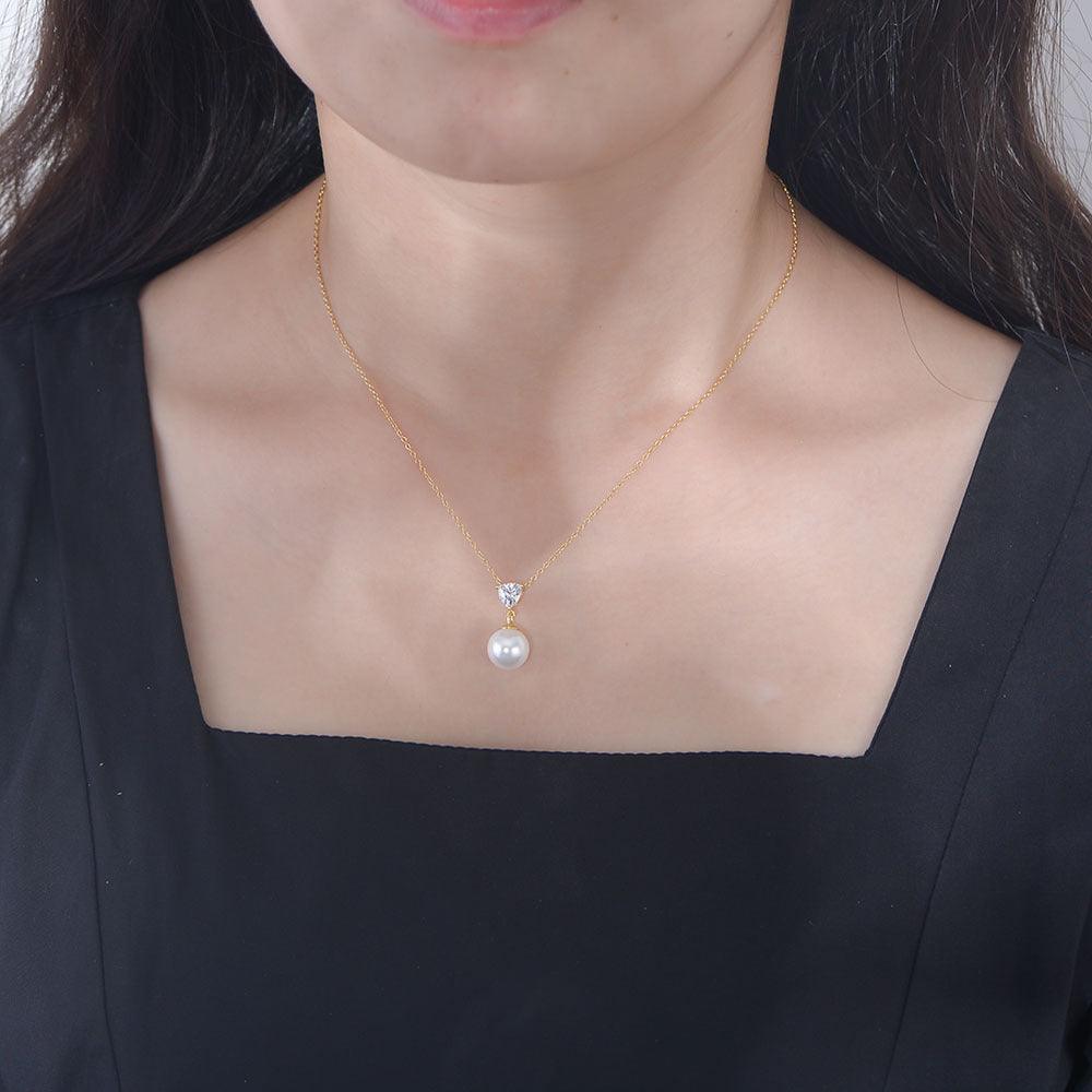 Heart Shape Zircon Pearl S925 Sterling Silver Necklace