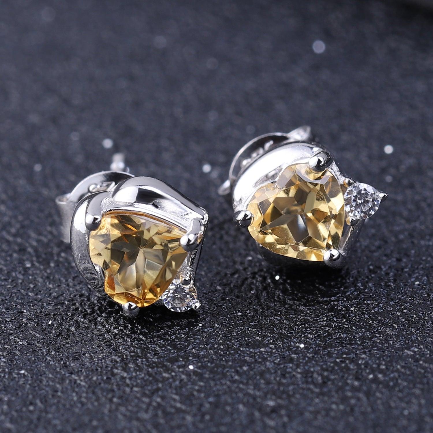 Natural Citrine Heart Shape S925 Sterling Silver Earrings-BlingRunway