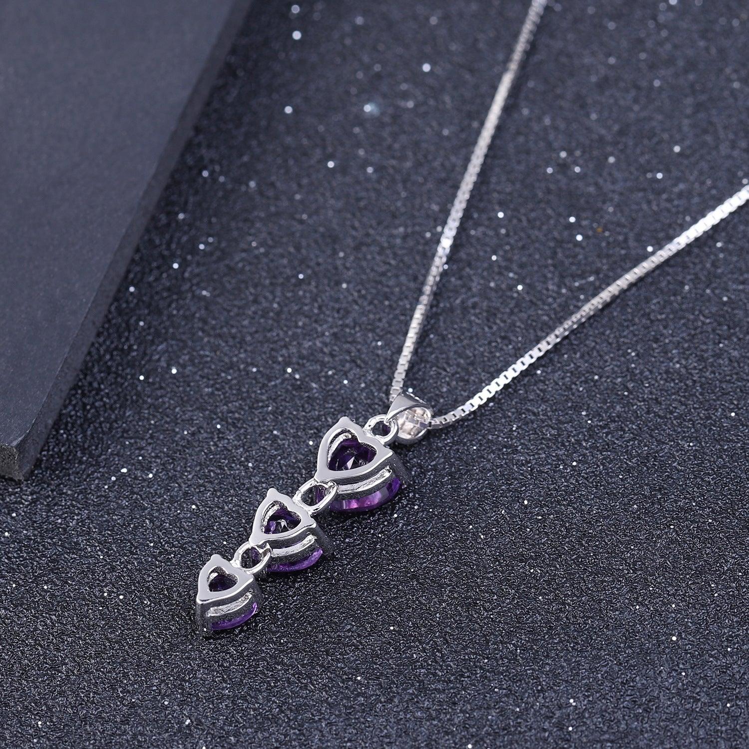 Heart Shape Meteor S925 Sterling Silver Natural Amethyst Necklace-BlingRunway