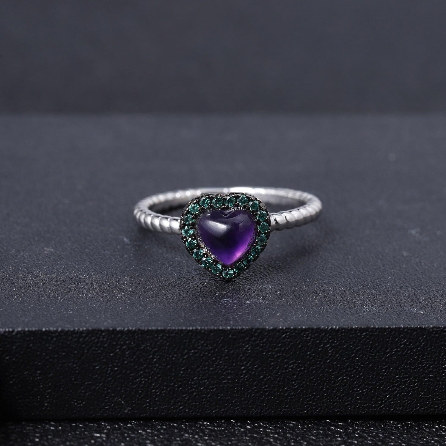 Forest Love Ring S925 Sterling Silver Natural Amethyst Ring-BlingRunway