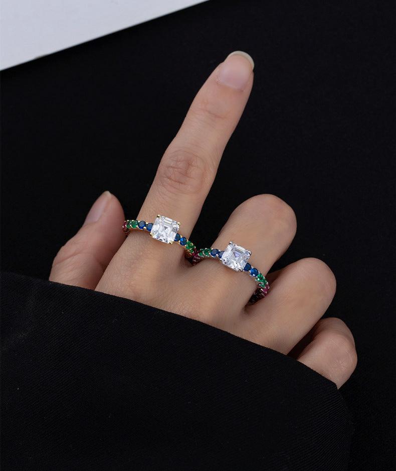 Classic pavé colored gemstone S925 sterling silver ring-BlingRunway